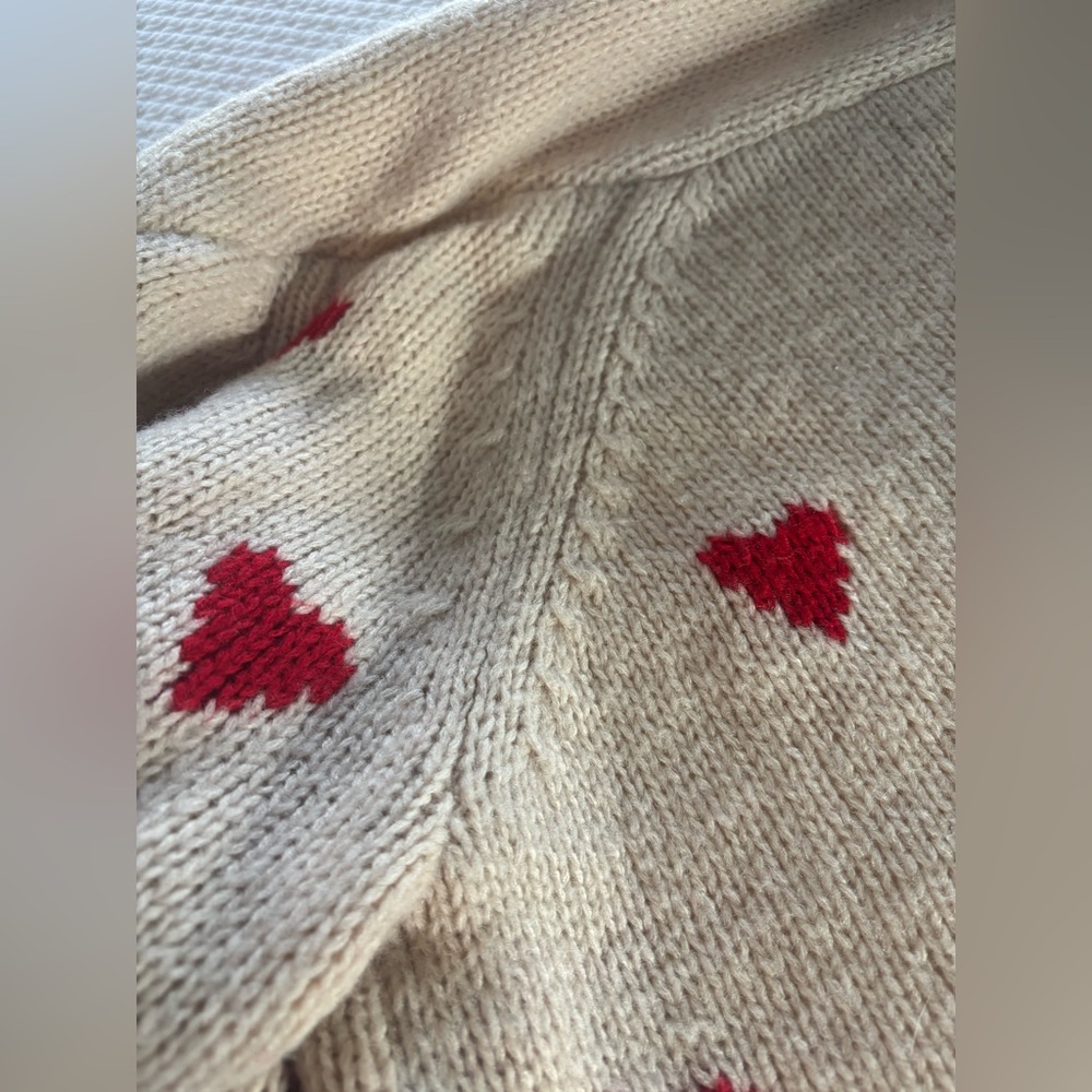 THE GREAT. Cream Cardigan with Red Heart Accents - Picture 11 of 16